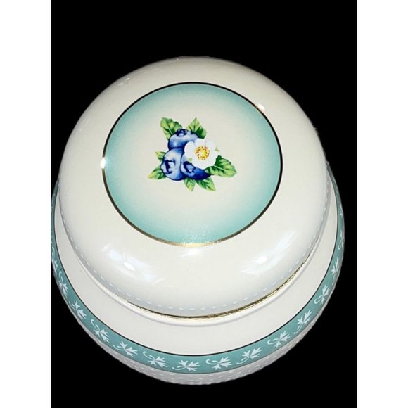 Knott's Berry Farm Ceramic Canister Hinged Lid Cookie Jar Beige Teal Gold Trim - Picture 5 of 11